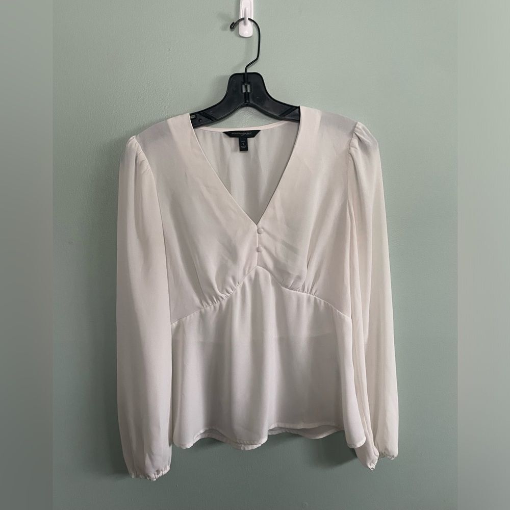 Banana Republic White Peasant Balloon Long Sleeve Blouse SZ S